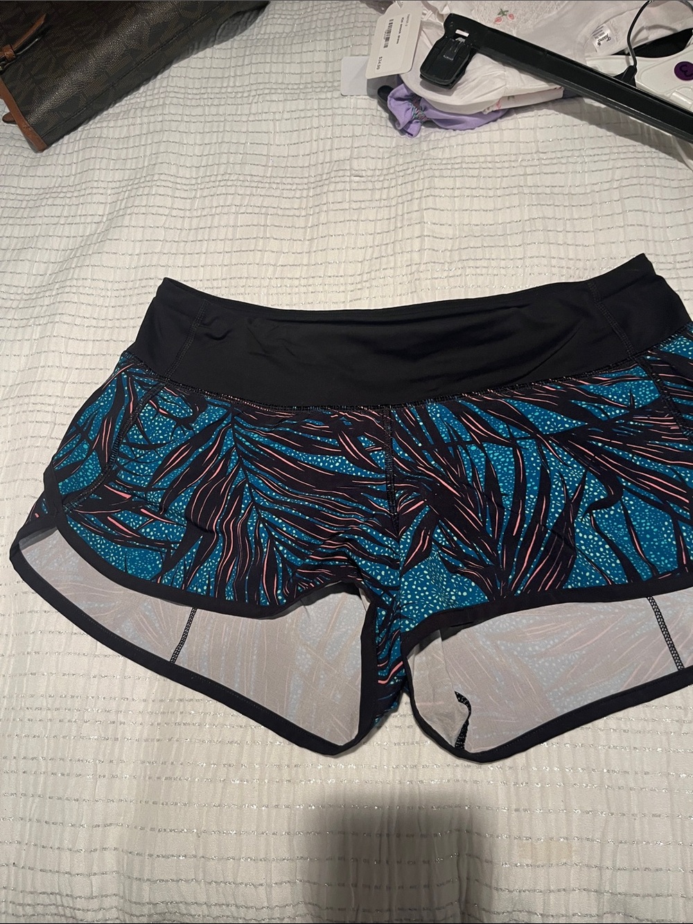 Women's Blue Tropical Print Athletic Shorts